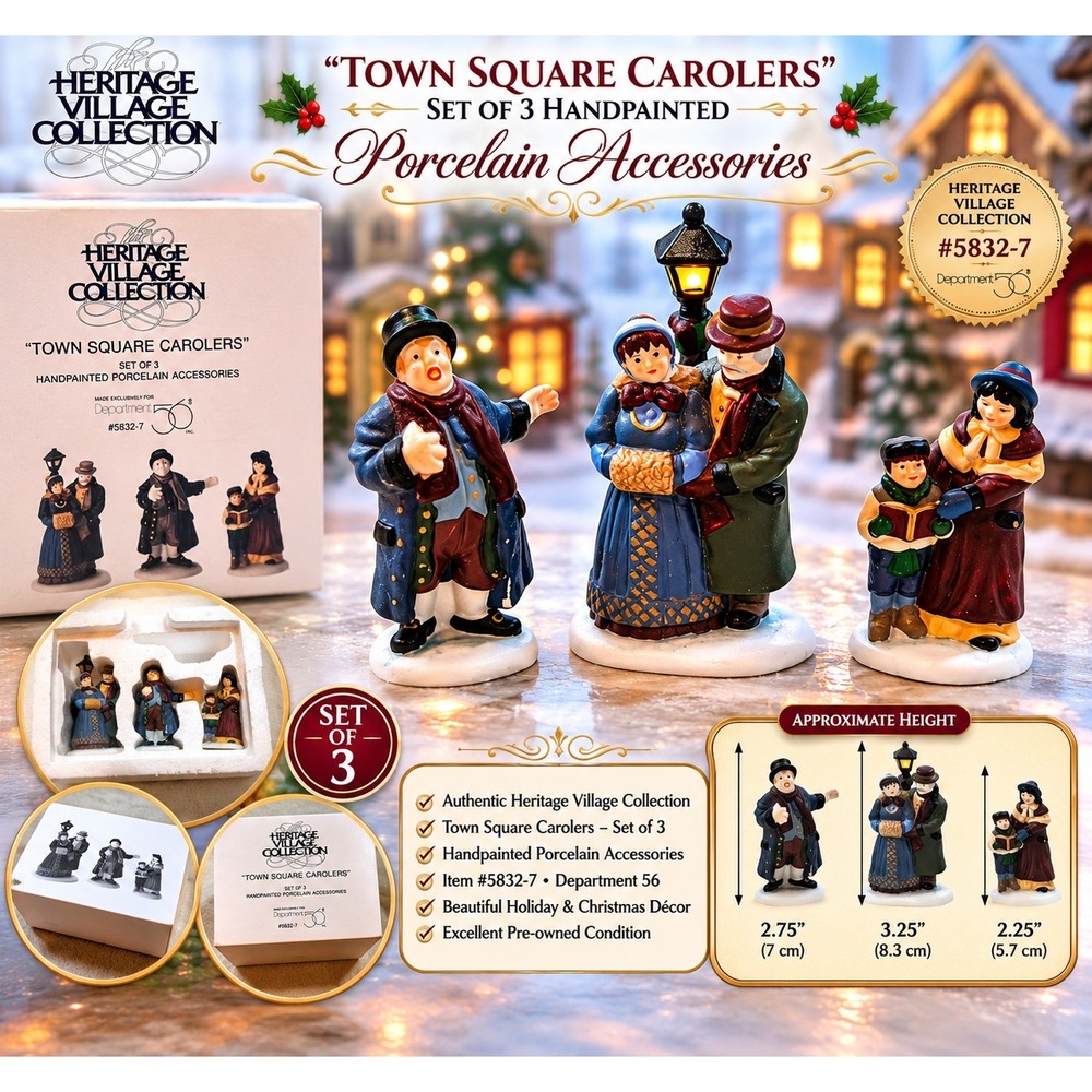 Department 56 Heritage Village Town Square Carolers Porcelain Set 5832-7 3pc